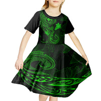 Hawaii Kid Short Sleeve Dress Fish Hook Tattoo Mix Polynesian Plumeria Green Version LT14 - Polynesian Pride