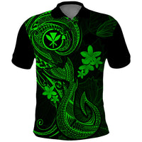 Hawaii Polo Shirt Fish Hook Tattoo Mix Polynesian Plumeria Green Version LT14 Green - Polynesian Pride