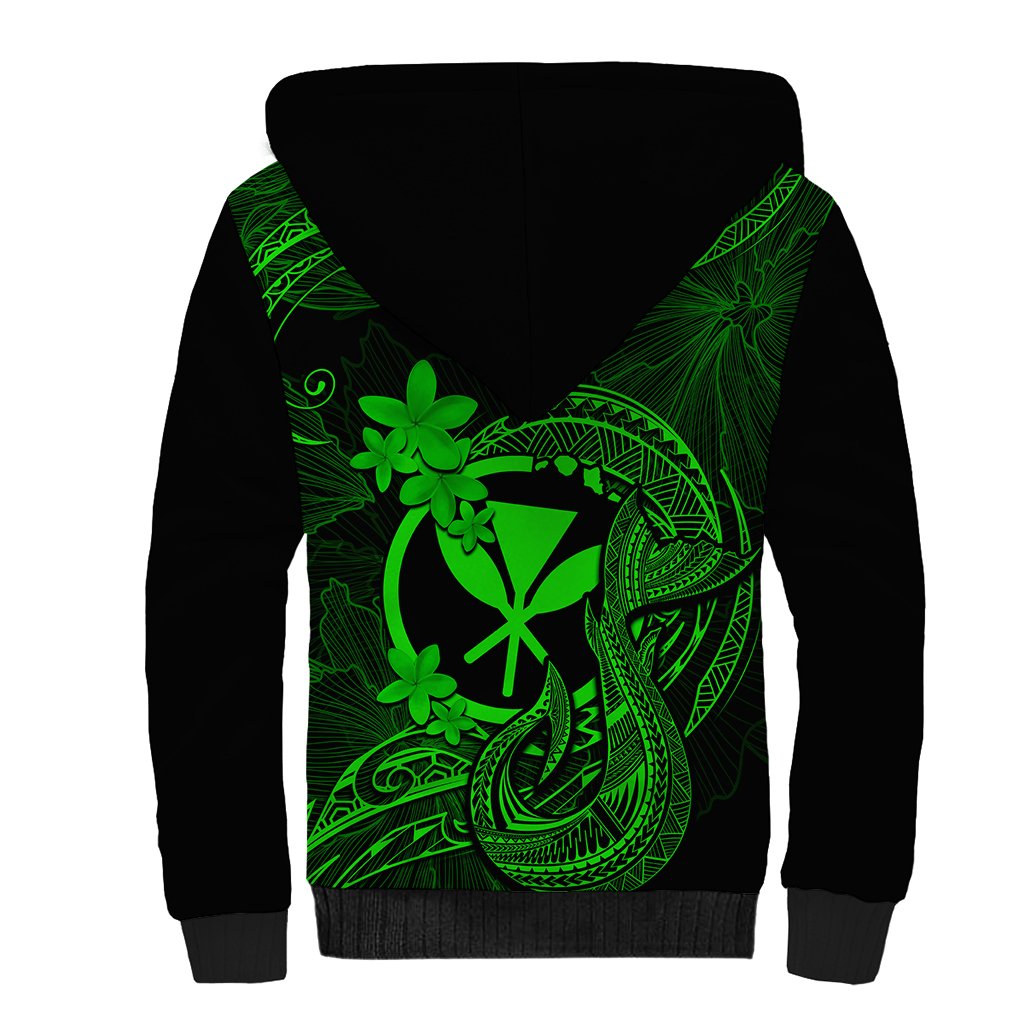 Hawaii Sherpa Hoodie Fish Hook Tattoo Mix Polynesian Plumeria Green Version LT14 - Polynesian Pride