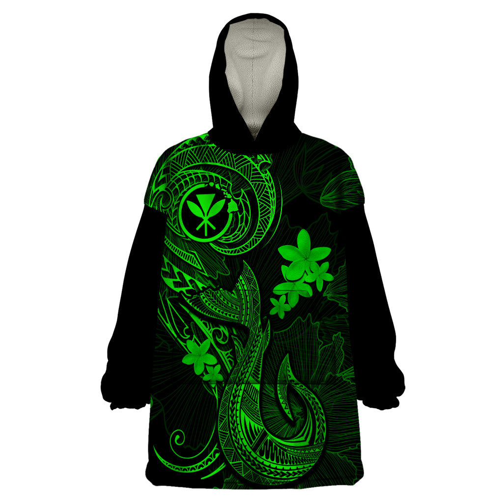 Hawaii Wearable Blanket Hoodie Fish Hook Tattoo Mix Polynesian Plumeria Green Version LT14 One Size Green - Polynesian Pride