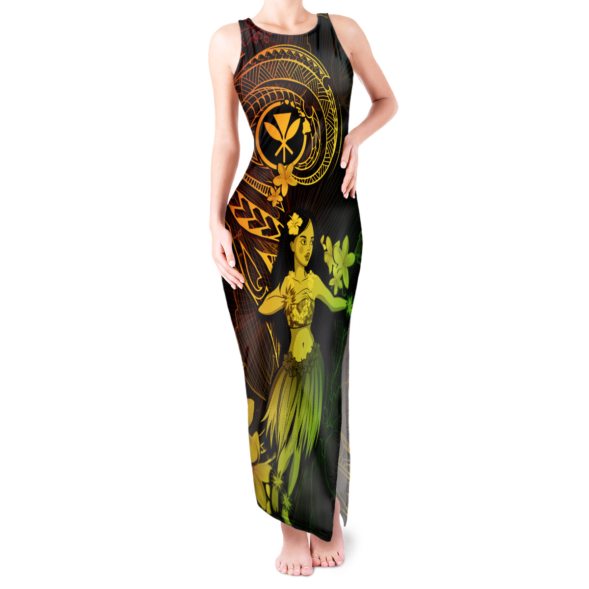 Hawaii Tank Maxi Dress Hula Girl Mix Polynesian Plumeria Reggae Version LT14 Women Reggae - Polynesian Pride