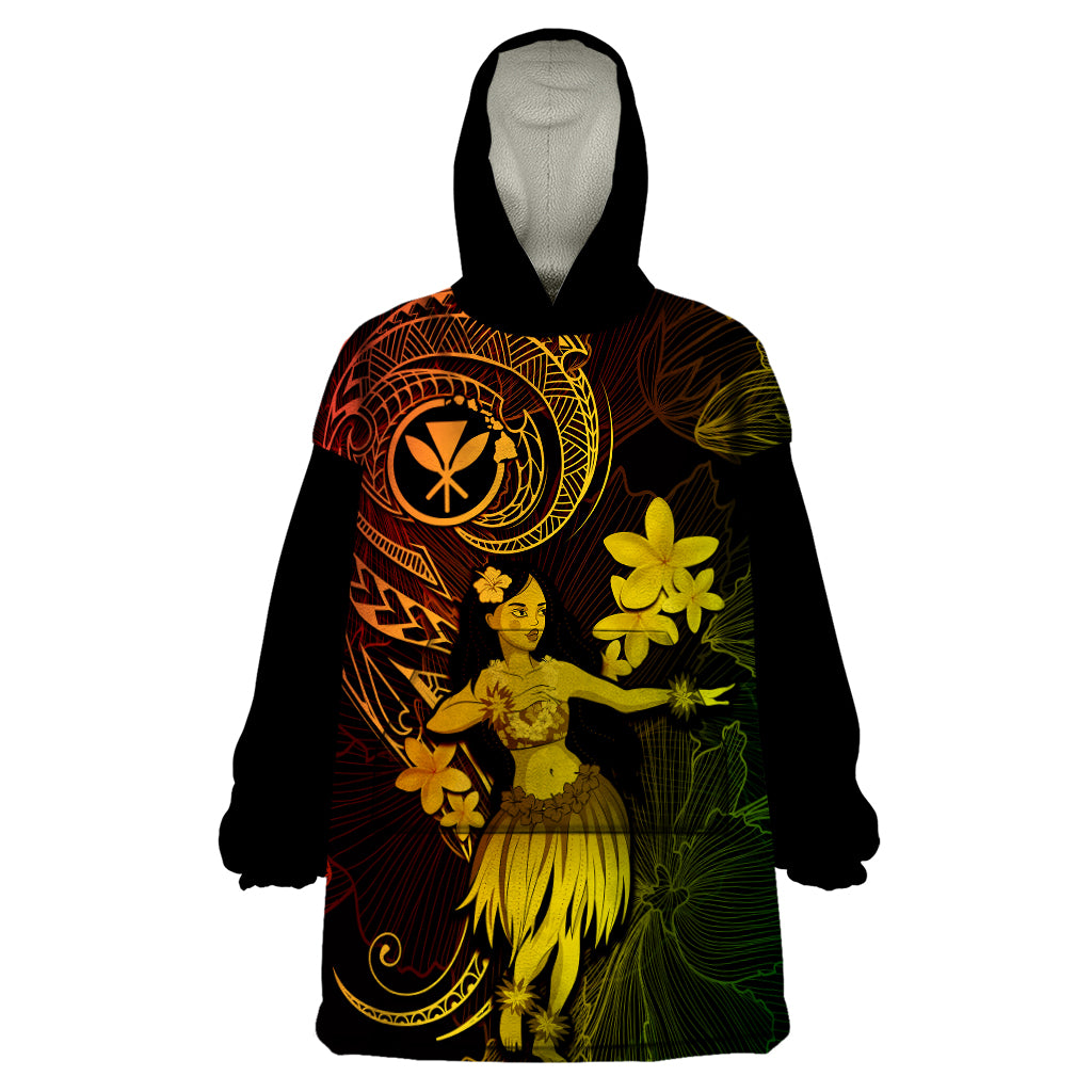 Hawaii Wearable Blanket Hoodie Hula Girl Mix Polynesian Plumeria Reggae Version LT14 One Size Reggae - Polynesian Pride