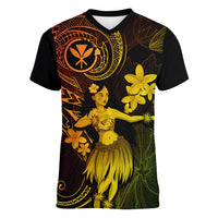 Hawaii Women V Neck T Shirt Hula Girl Mix Polynesian Plumeria Reggae Version LT14 Female Reggae - Polynesian Pride
