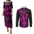 Hawaii Couples Matching Puletasi Dress and Long Sleeve Button Shirts Hula Girl Mix Polynesian Plumeria Pink Version LT14 Pink - Polynesian Pride