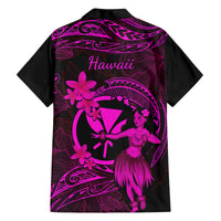 Hawaii Family Matching Off Shoulder Short Dress and Hawaiian Shirt Hula Girl Mix Polynesian Plumeria Pink Version LT14 - Polynesian Pride