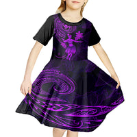 Hawaii Kid Short Sleeve Dress Hula Girl Mix Polynesian Plumeria Purple Version LT14 - Polynesian Pride