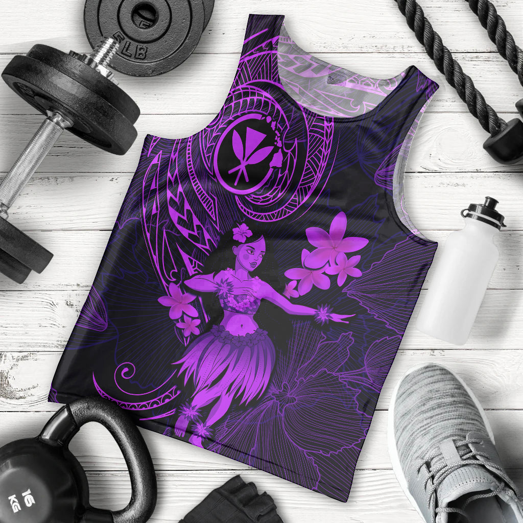 Hawaii Men Tank Top Hula Girl Mix Polynesian Plumeria Purple Version LT14 Purple - Polynesian Pride