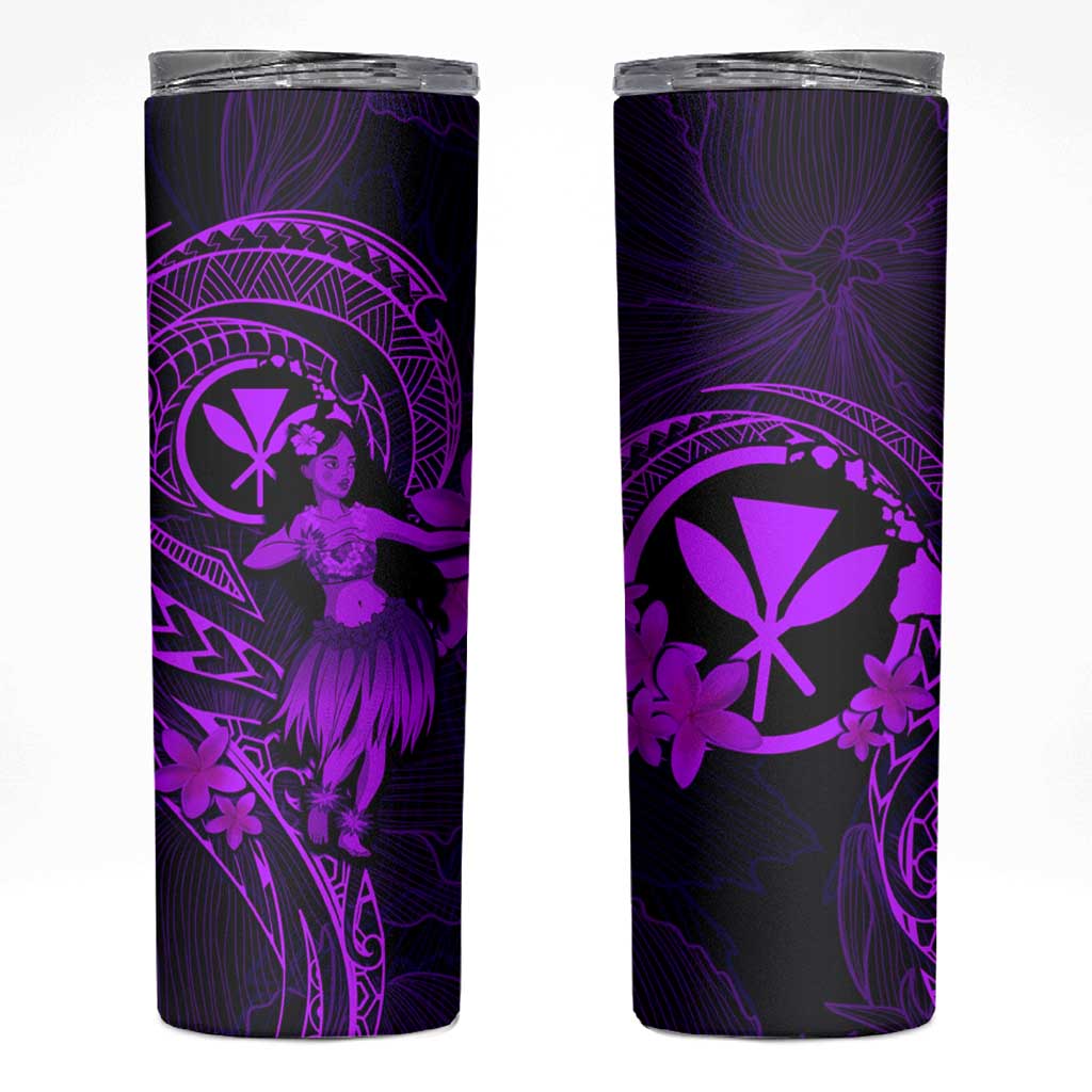 Hawaii Skinny Tumbler Hula Girl Mix Polynesian Plumeria Purple Version