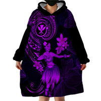 Hawaii Wearable Blanket Hoodie Hula Girl Mix Polynesian Plumeria Purple Version LT14 - Polynesian Pride