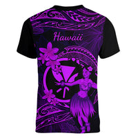 Hawaii Women V Neck T Shirt Hula Girl Mix Polynesian Plumeria Purple Version LT14 - Polynesian Pride