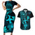 Hawaii Couples Matching Short Sleeve Bodycon Dress and Hawaiian Shirt Hula Girl Mix Polynesian Plumeria Turquoise Version LT14 Turquoise - Polynesian Pride