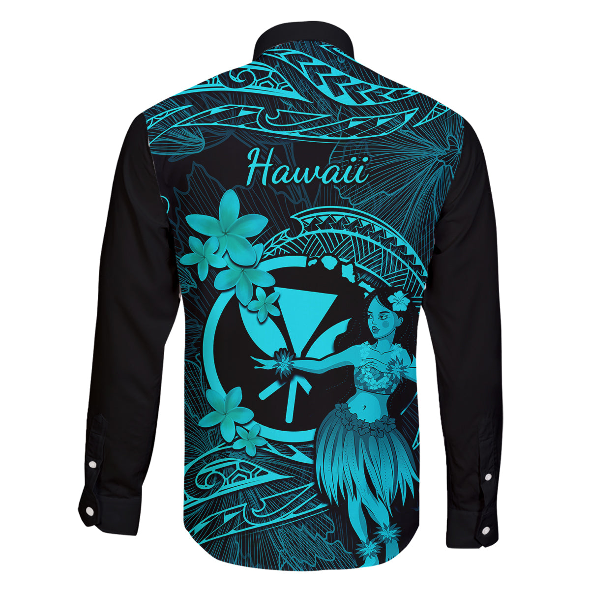 Hawaii Family Matching Puletasi Dress and Hawaiian Shirt Hula Girl Mix Polynesian Plumeria Turquoise Version LT14 - Polynesian Pride