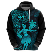 Hawaii Hoodie Hula Girl Mix Polynesian Plumeria Turquoise Version LT14 - Polynesian Pride