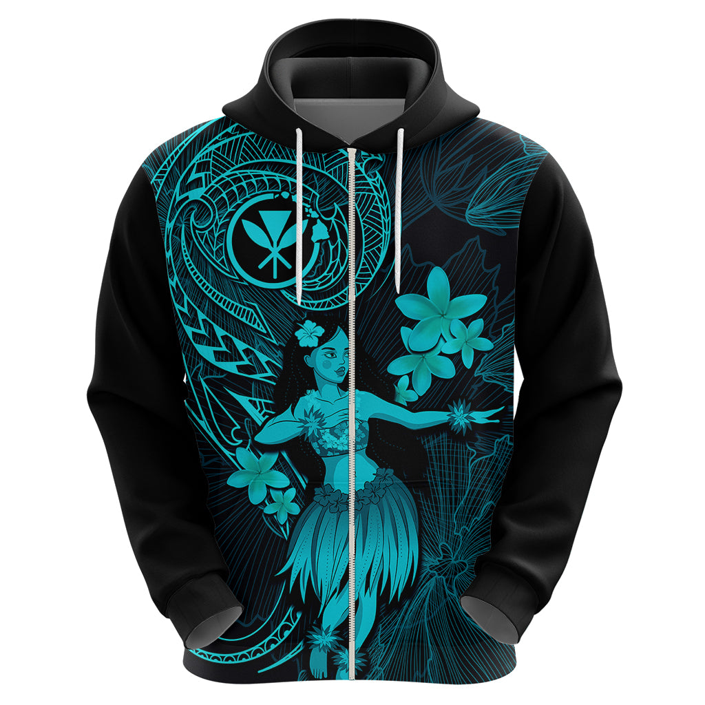 Hawaii Hoodie Hula Girl Mix Polynesian Plumeria Turquoise Version LT14 - Polynesian Pride