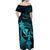 Hawaii Off Shoulder Maxi Dress Hula Girl Mix Polynesian Plumeria Turquoise Version LT14 - Polynesian Pride