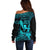 Hawaii Off Shoulder Sweater Hula Girl Mix Polynesian Plumeria Turquoise Version LT14 - Polynesian Pride