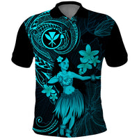 Hawaii Polo Shirt Hula Girl Mix Polynesian Plumeria Turquoise Version LT14 Turquoise - Polynesian Pride