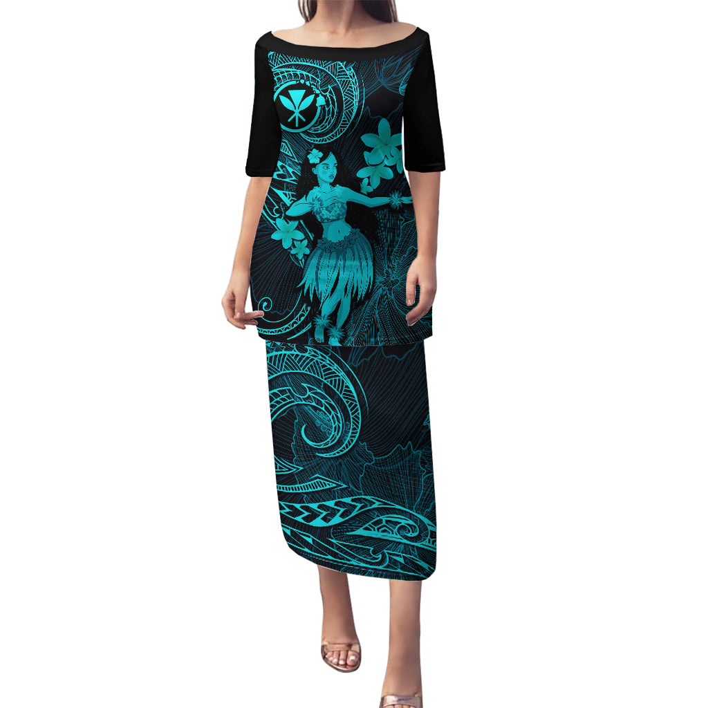 Hawaii Puletasi Hula Girl Mix Polynesian Plumeria Turquoise Version LT14 Long Dress Turquoise - Polynesian Pride