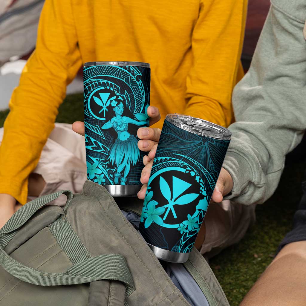 Hawaii Tumbler Cup Hula Girl Mix Polynesian Plumeria Turquoise Version