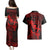 Hawaii Couples Matching Puletasi Dress and Hawaiian Shirt Hula Girl Mix Polynesian Plumeria Red Version LT14 - Polynesian Pride