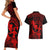 Hawaii Couples Matching Short Sleeve Bodycon Dress and Hawaiian Shirt Hula Girl Mix Polynesian Plumeria Red Version LT14 - Polynesian Pride