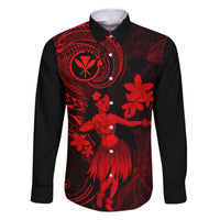 Hawaii Family Matching Off Shoulder Short Dress and Hawaiian Shirt Hula Girl Mix Polynesian Plumeria Red Version LT14 Dad's Shirt - Long Sleeve Red - Polynesian Pride