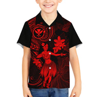 Hawaii Family Matching Puletasi Dress and Hawaiian Shirt Hula Girl Mix Polynesian Plumeria Red Version LT14 Son's Shirt Red - Polynesian Pride