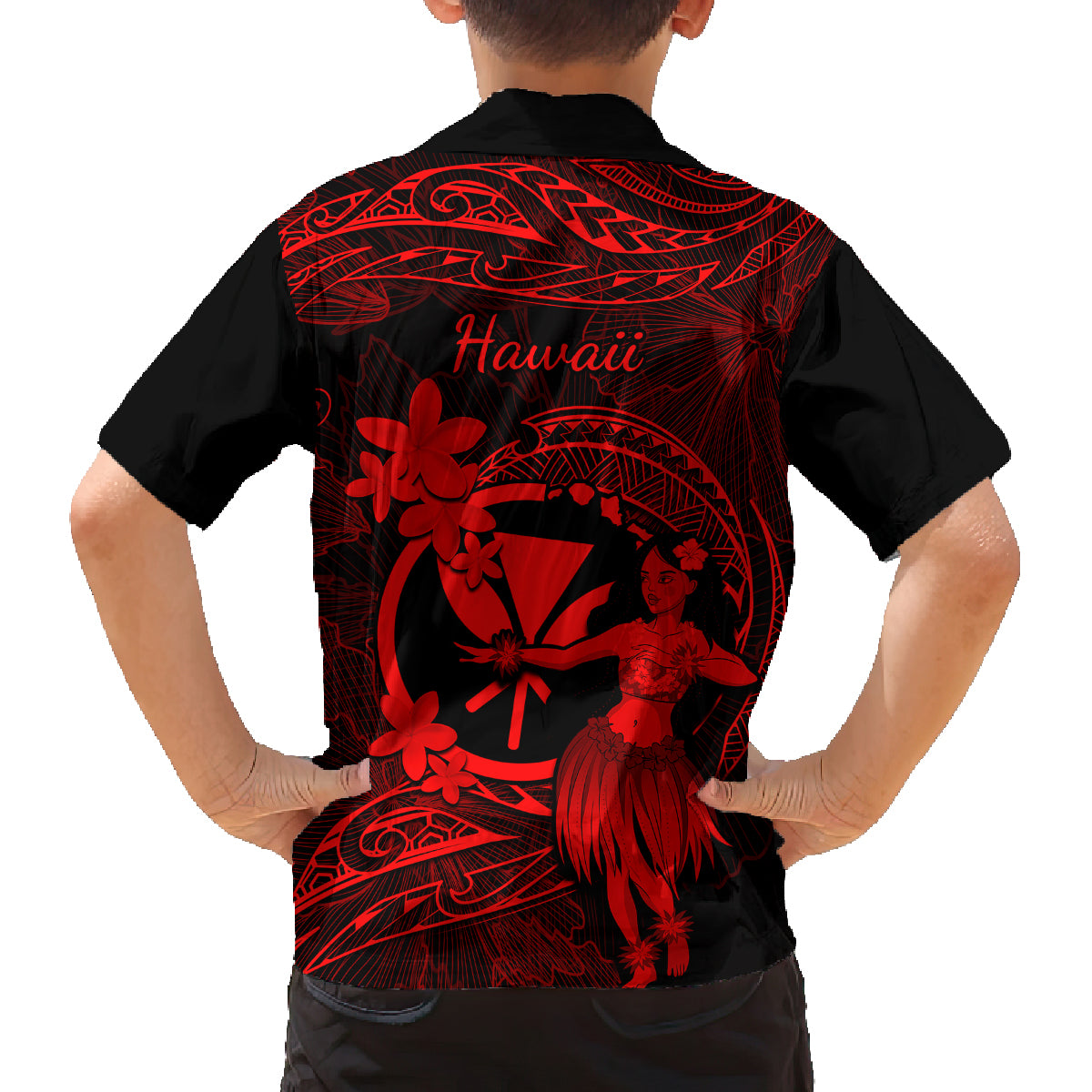 Hawaii Kid Hawaiian Shirt Hula Girl Mix Polynesian Plumeria Red Version LT14 - Polynesian Pride