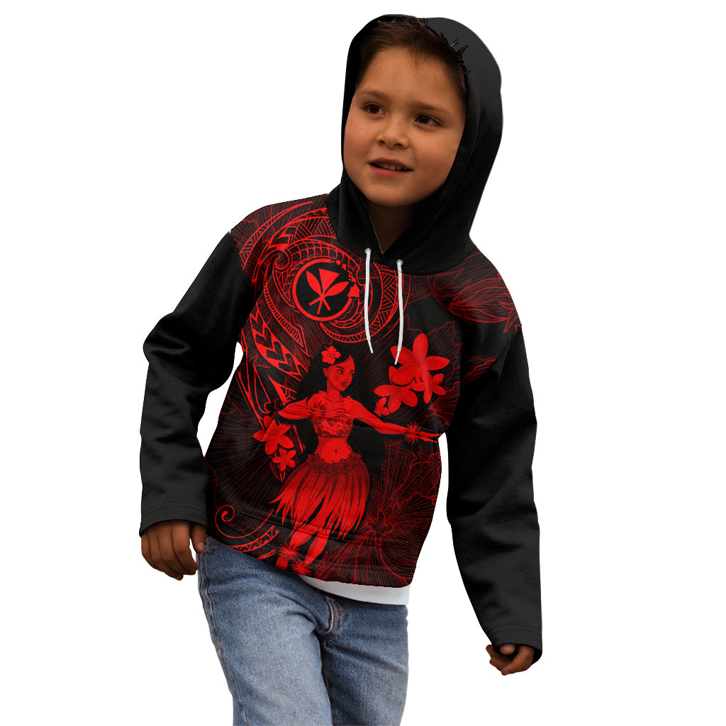 Hawaii Kid Hoodie Hula Girl Mix Polynesian Plumeria Red Version LT14 - Polynesian Pride