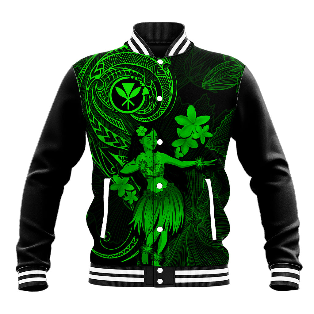 Hawaii Baseball Jacket Hula Girl Mix Polynesian Plumeria Green Version LT14 Unisex Green - Polynesian Pride