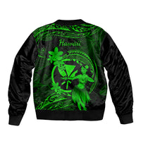 Hawaii Bomber Jacket Hula Girl Mix Polynesian Plumeria Green Version LT14 - Polynesian Pride