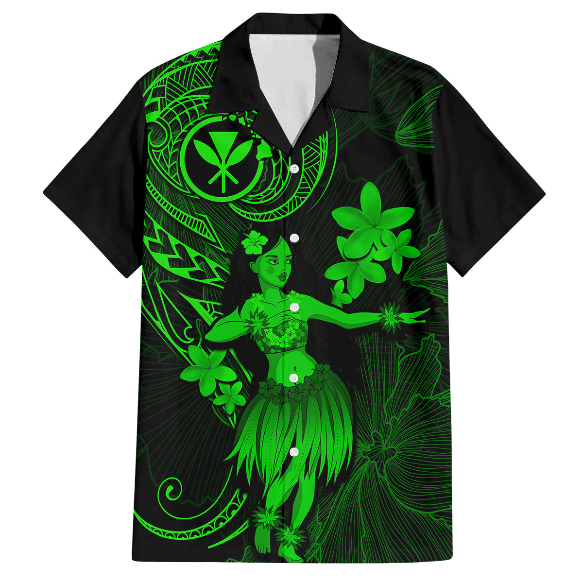 Hawaii Family Matching Long Sleeve Bodycon Dress and Hawaiian Shirt Hula Girl Mix Polynesian Plumeria Green Version LT14 Dad's Shirt - Short Sleeve Green - Polynesian Pride