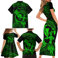 Hawaii Family Matching Short Sleeve Bodycon Dress and Hawaiian Shirt Hula Girl Mix Polynesian Plumeria Green Version LT14 - Polynesian Pride