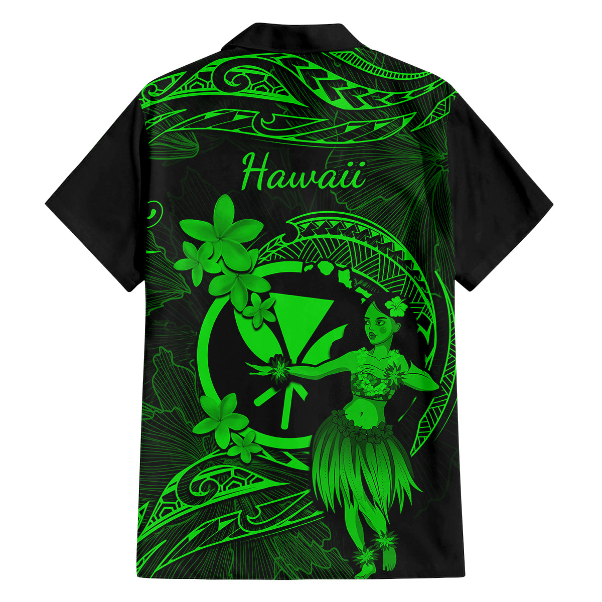 Hawaii Family Matching Short Sleeve Bodycon Dress and Hawaiian Shirt Hula Girl Mix Polynesian Plumeria Green Version LT14 - Polynesian Pride