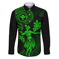 Hawaii Family Matching Tank Maxi Dress and Hawaiian Shirt Hula Girl Mix Polynesian Plumeria Green Version LT14 Dad's Shirt - Long Sleeve Green - Polynesian Pride