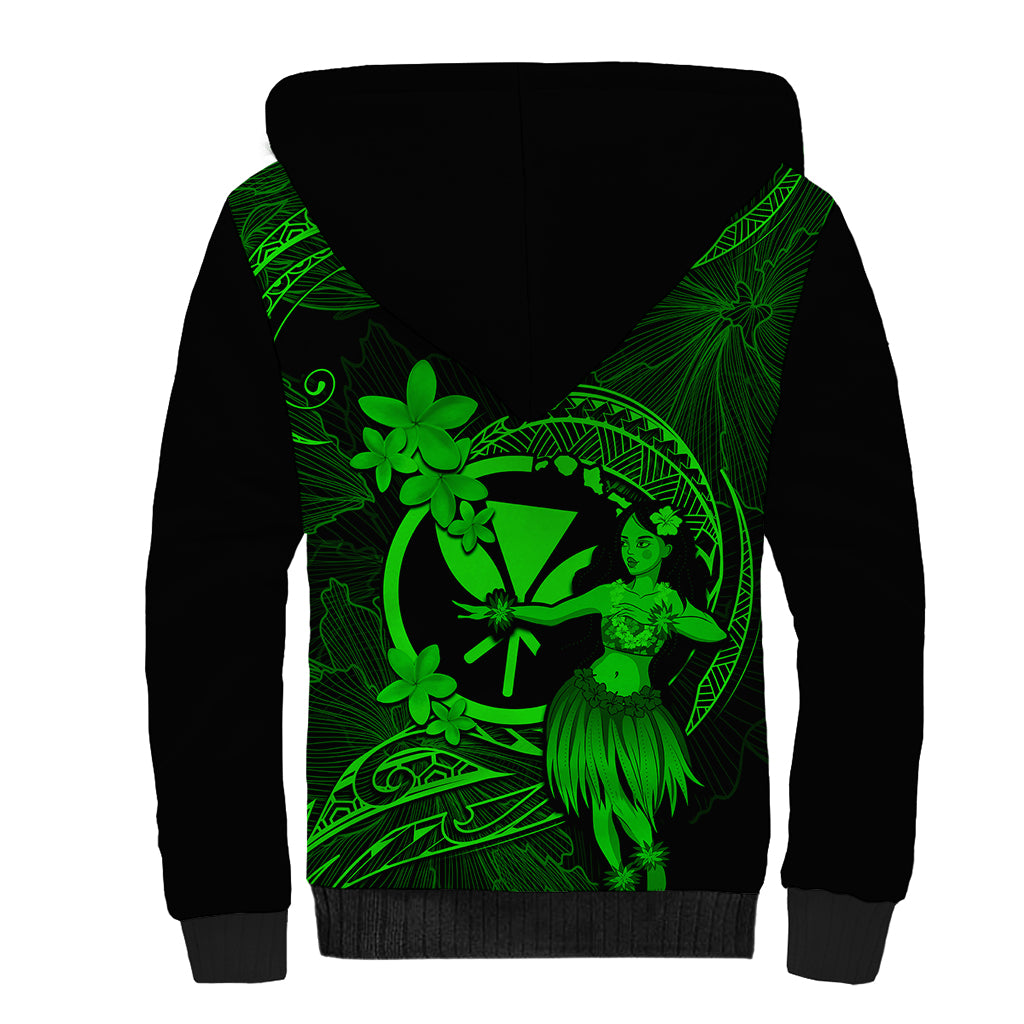 Hawaii Sherpa Hoodie Hula Girl Mix Polynesian Plumeria Green Version LT14 - Polynesian Pride