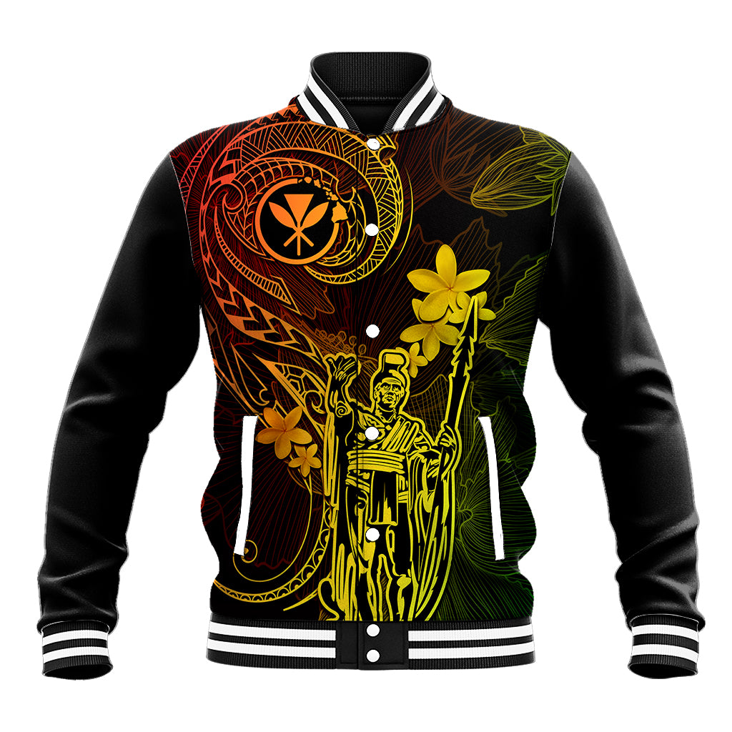 Hawaii Baseball Jacket King Kamehameha Mix Polynesian Plumeria Reggae Version LT14 Unisex Reggae - Polynesian Pride