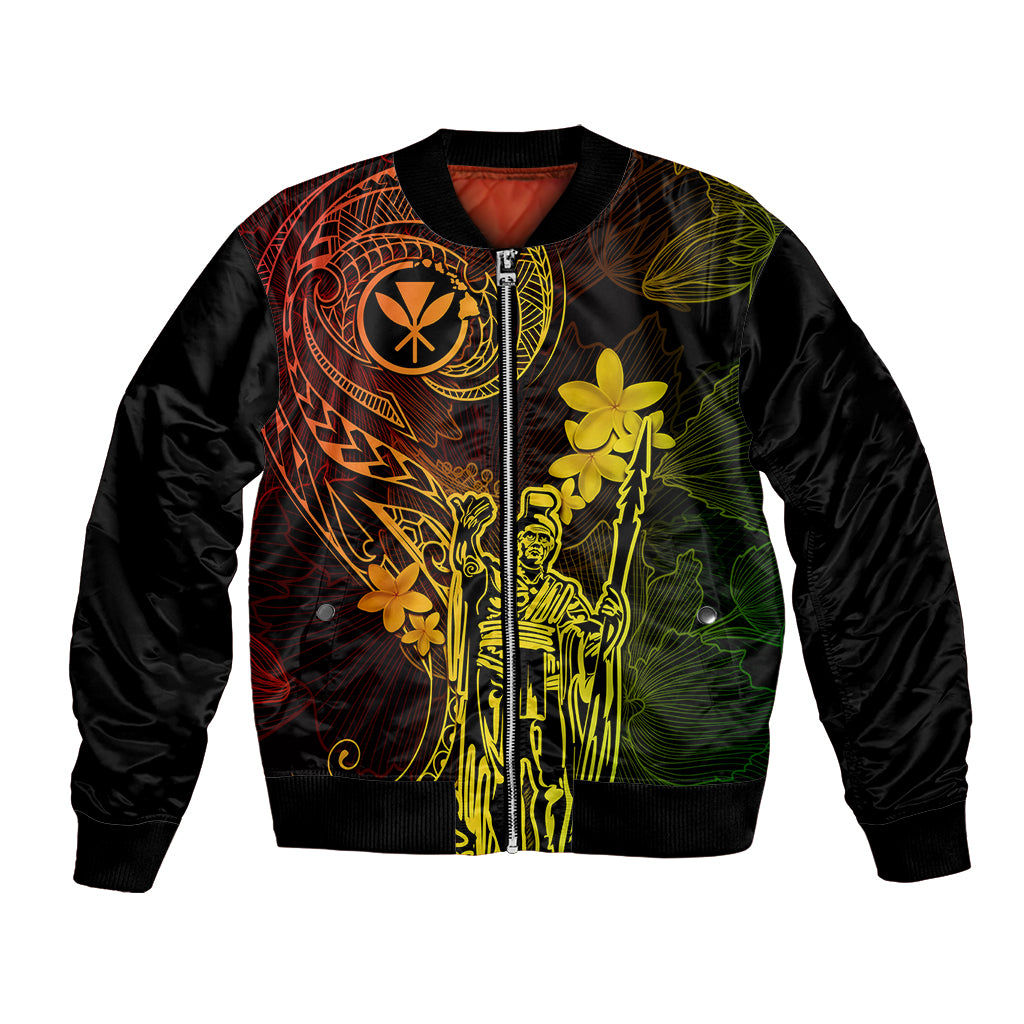 Hawaii Bomber Jacket King Kamehameha Mix Polynesian Plumeria Reggae Version LT14 Unisex Reggae - Polynesian Pride