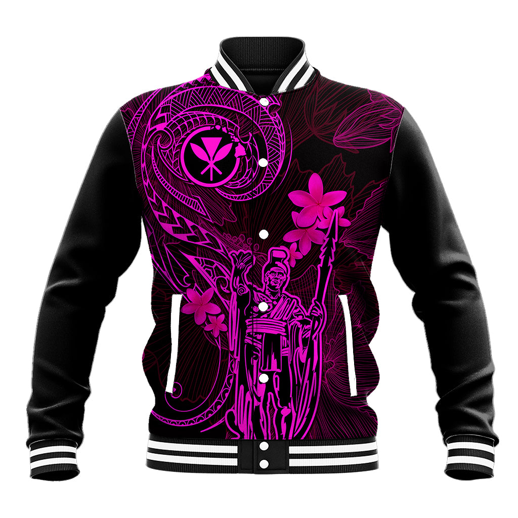 Hawaii Baseball Jacket King Kamehameha Mix Polynesian Plumeria Pink Version LT14 Unisex Pink - Polynesian Pride