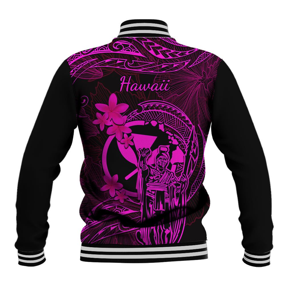 Hawaii Baseball Jacket King Kamehameha Mix Polynesian Plumeria Pink Version LT14 - Polynesian Pride
