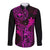 Hawaii Long Sleeve Button Shirt King Kamehameha Mix Polynesian Plumeria Pink Version LT14 Unisex Pink - Polynesian Pride