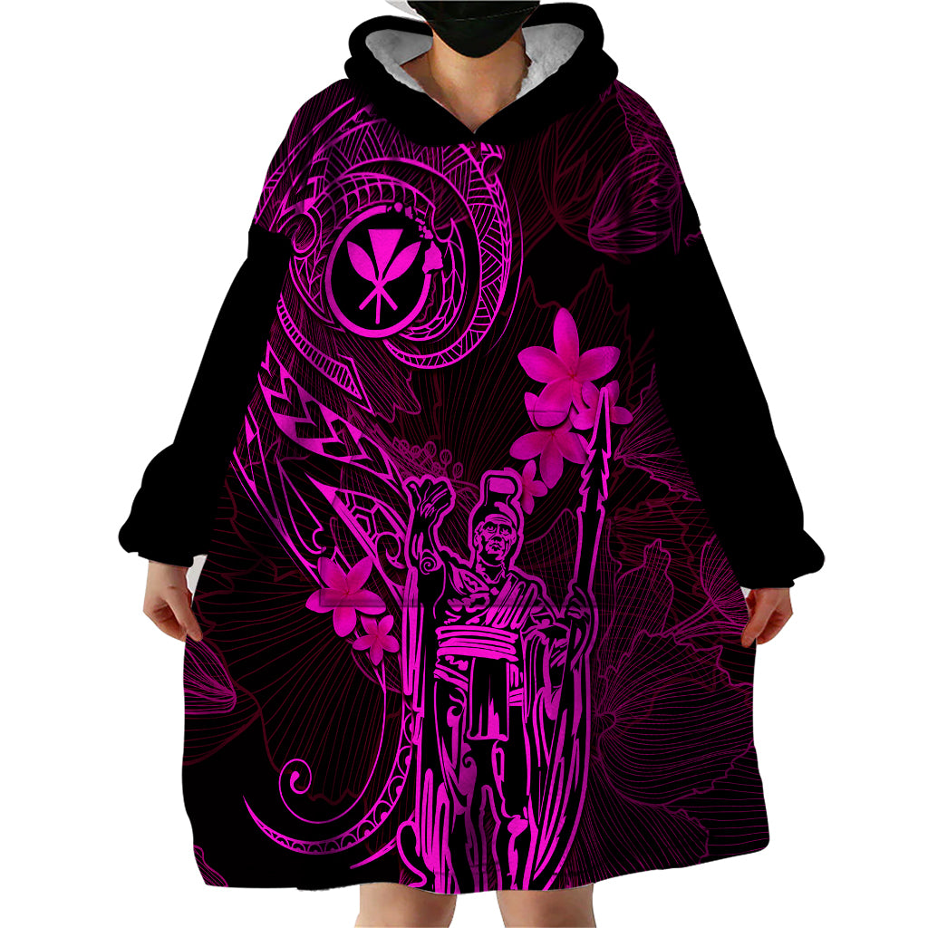 Hawaii Wearable Blanket Hoodie King Kamehameha Mix Polynesian Plumeria Pink Version LT14 - Polynesian Pride