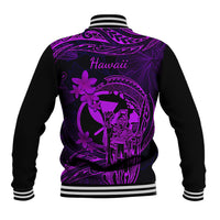 Hawaii Baseball Jacket King Kamehameha Mix Polynesian Plumeria Purple Version LT14 - Polynesian Pride