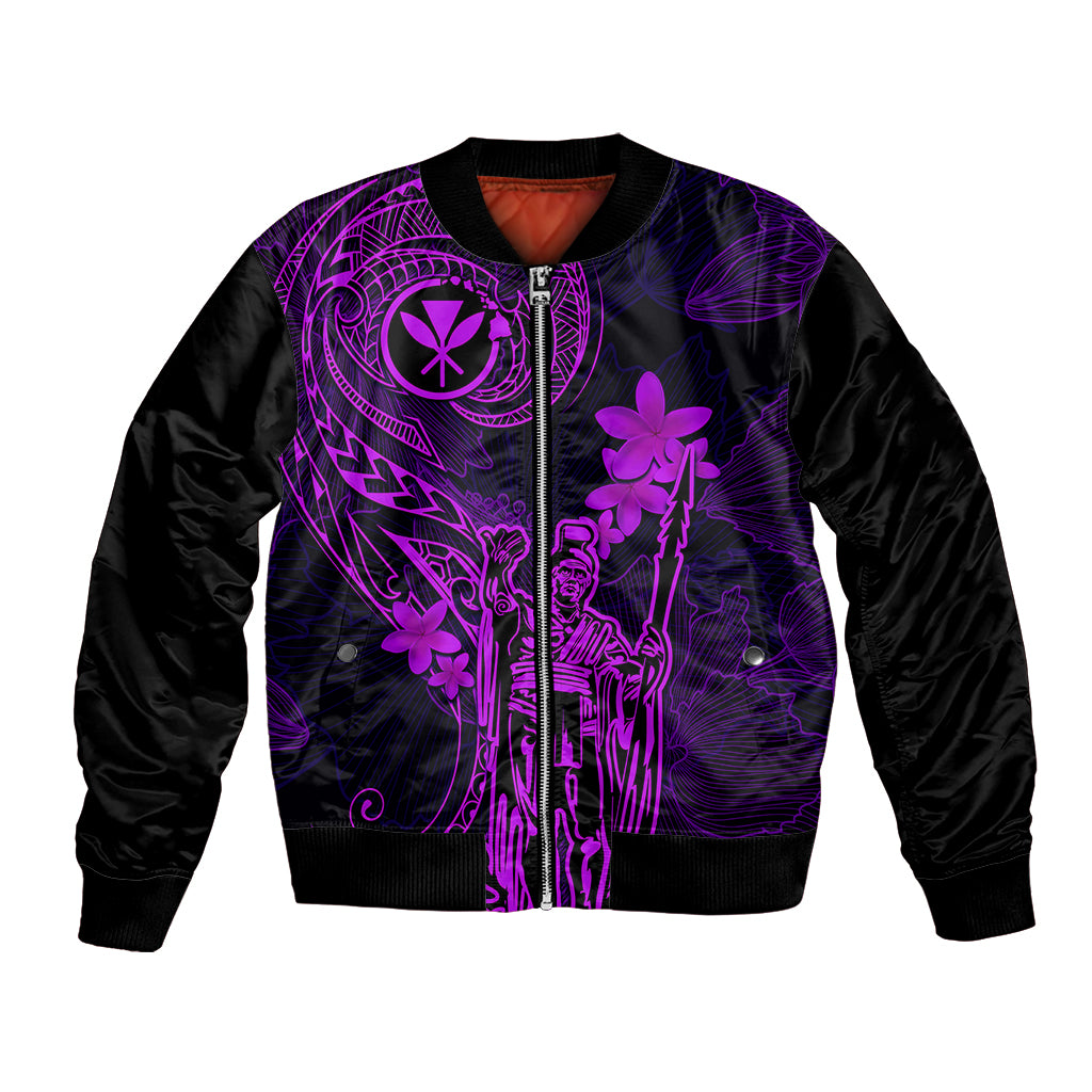 Hawaii Bomber Jacket King Kamehameha Mix Polynesian Plumeria Purple Version LT14 Unisex Purple - Polynesian Pride