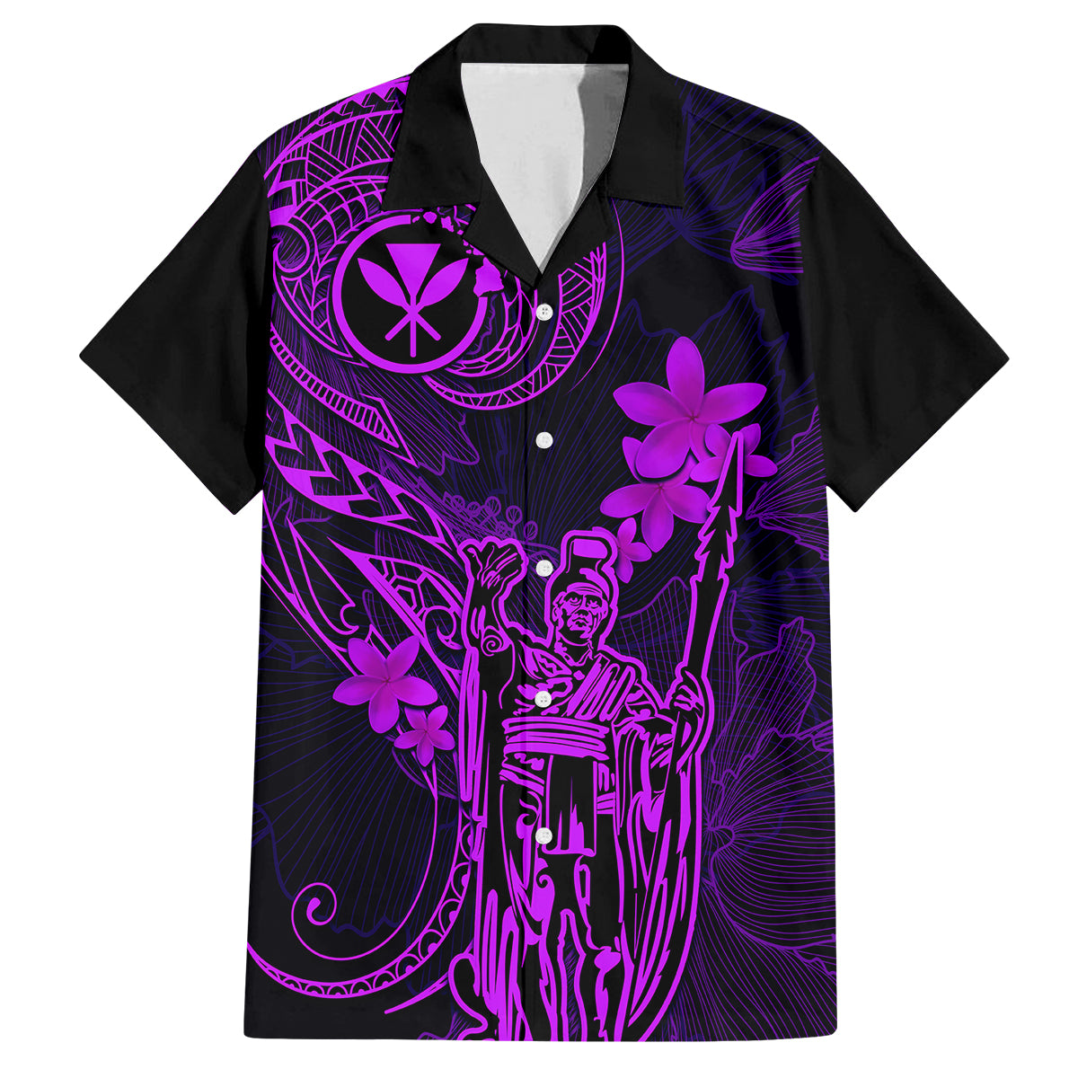 Hawaii Family Matching Puletasi Dress and Hawaiian Shirt King Kamehameha Mix Polynesian Plumeria Purple Version LT14 Dad's Shirt - Short Sleeve Purple - Polynesian Pride
