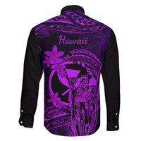 Hawaii Family Matching Tank Maxi Dress and Hawaiian Shirt King Kamehameha Mix Polynesian Plumeria Purple Version LT14 - Polynesian Pride