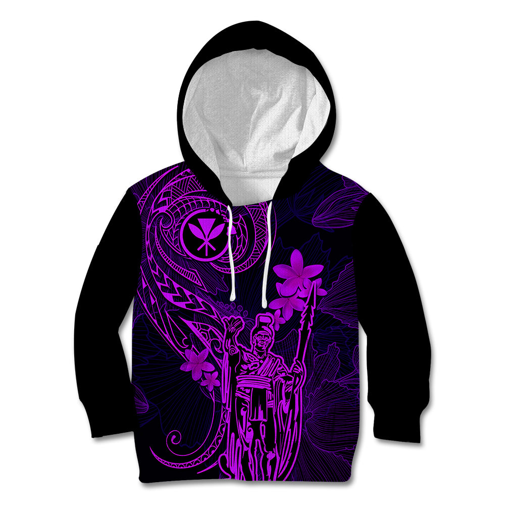 Hawaii Kid Hoodie King Kamehameha Mix Polynesian Plumeria Purple Version LT14 Purple - Polynesian Pride