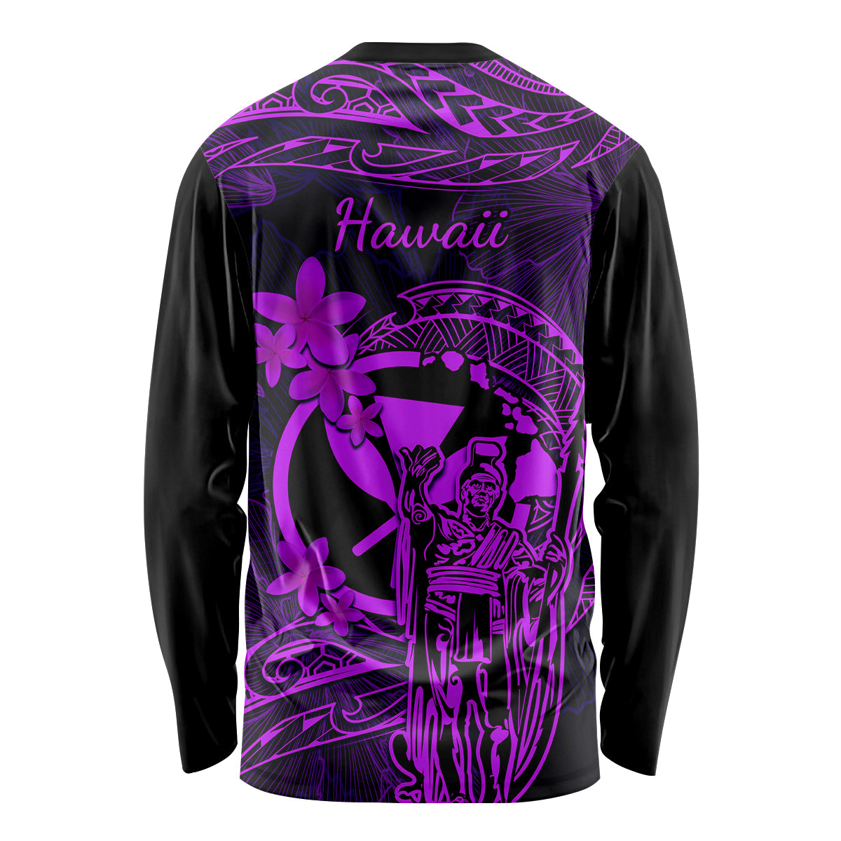 Hawaii Long Sleeve Shirt King Kamehameha Mix Polynesian Plumeria Purple Version LT14 - Polynesian Pride