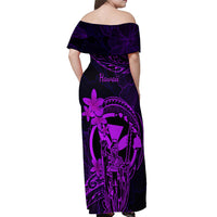 Hawaii Off Shoulder Maxi Dress King Kamehameha Mix Polynesian Plumeria Purple Version LT14 - Polynesian Pride
