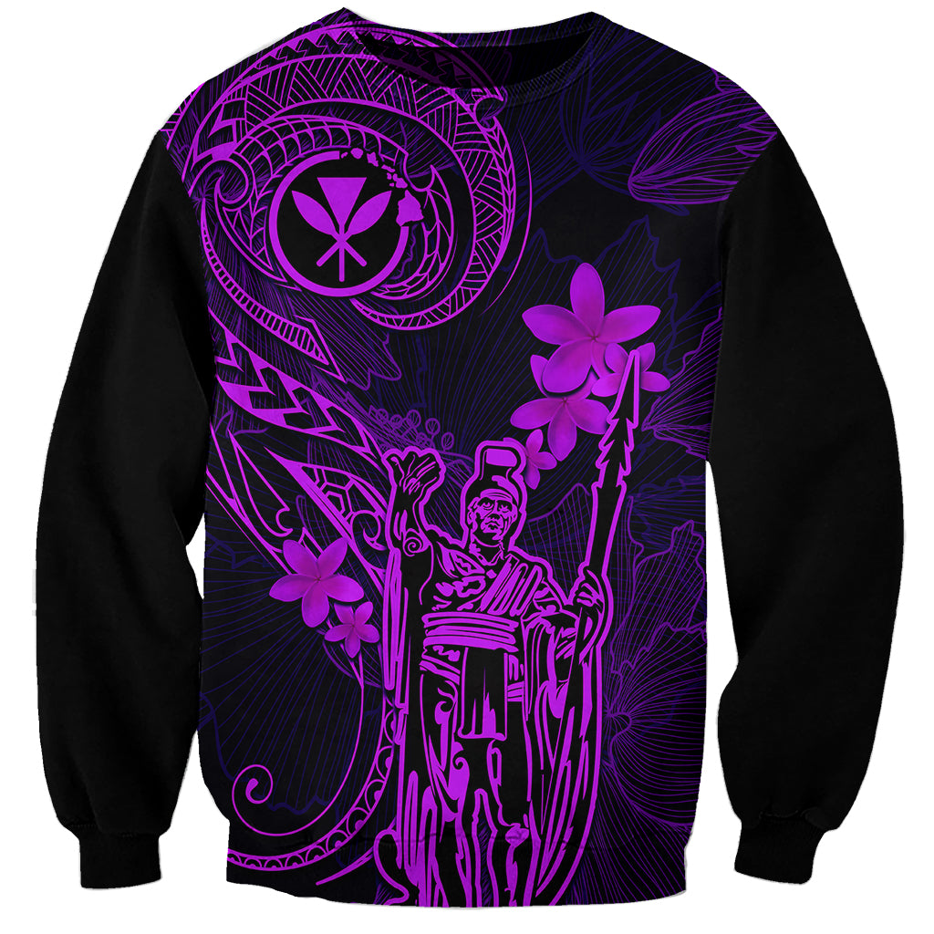 Hawaii Sweatshirt King Kamehameha Mix Polynesian Plumeria Purple Version LT14 Unisex Purple - Polynesian Pride
